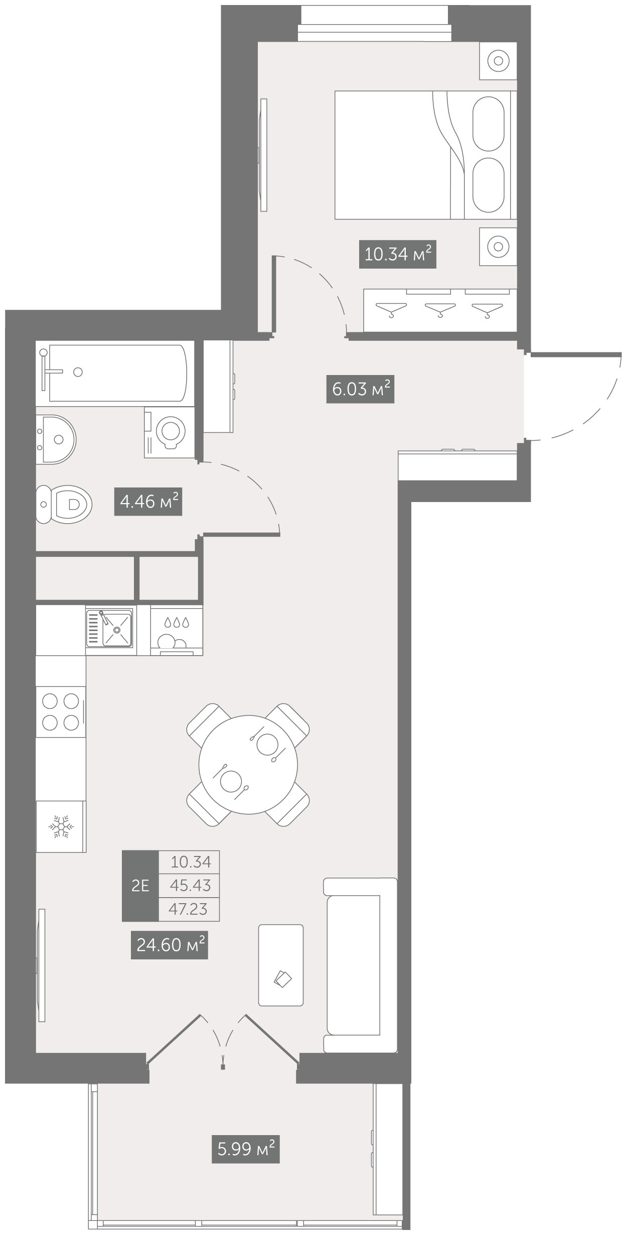 Планировка 2-евро, 45,43 м²