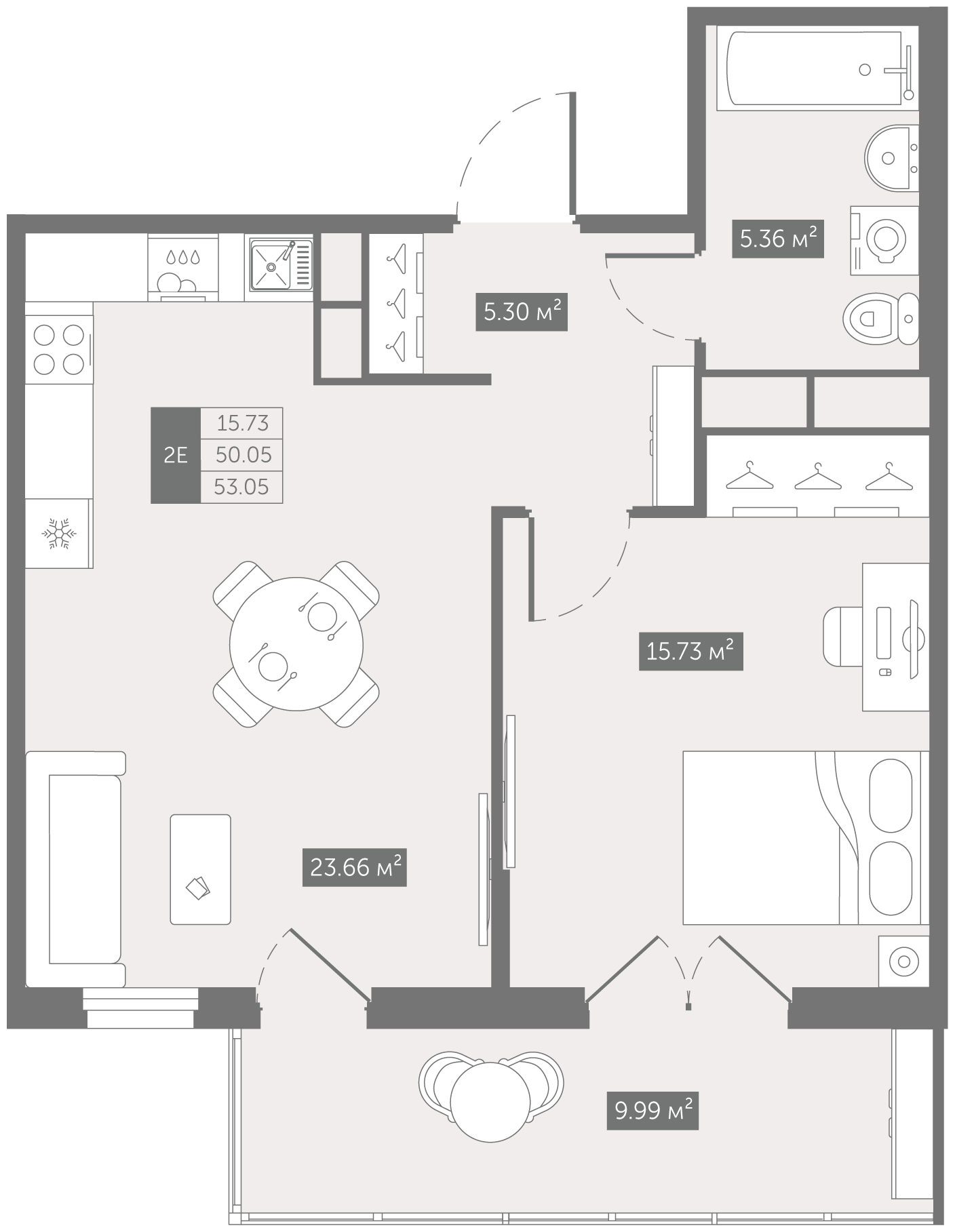 Планировка 2-евро, 50,05 м²